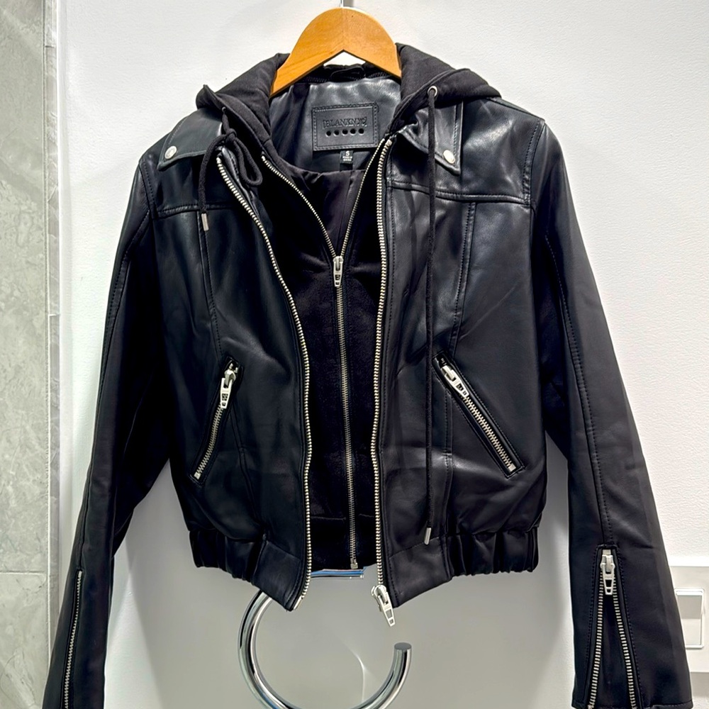 Leather Jacket with Hoodie Insert